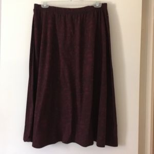 CORA KEMPERMAN Burgundy + Black Print Cotton Jersey Midi Pull On Skirt XL
